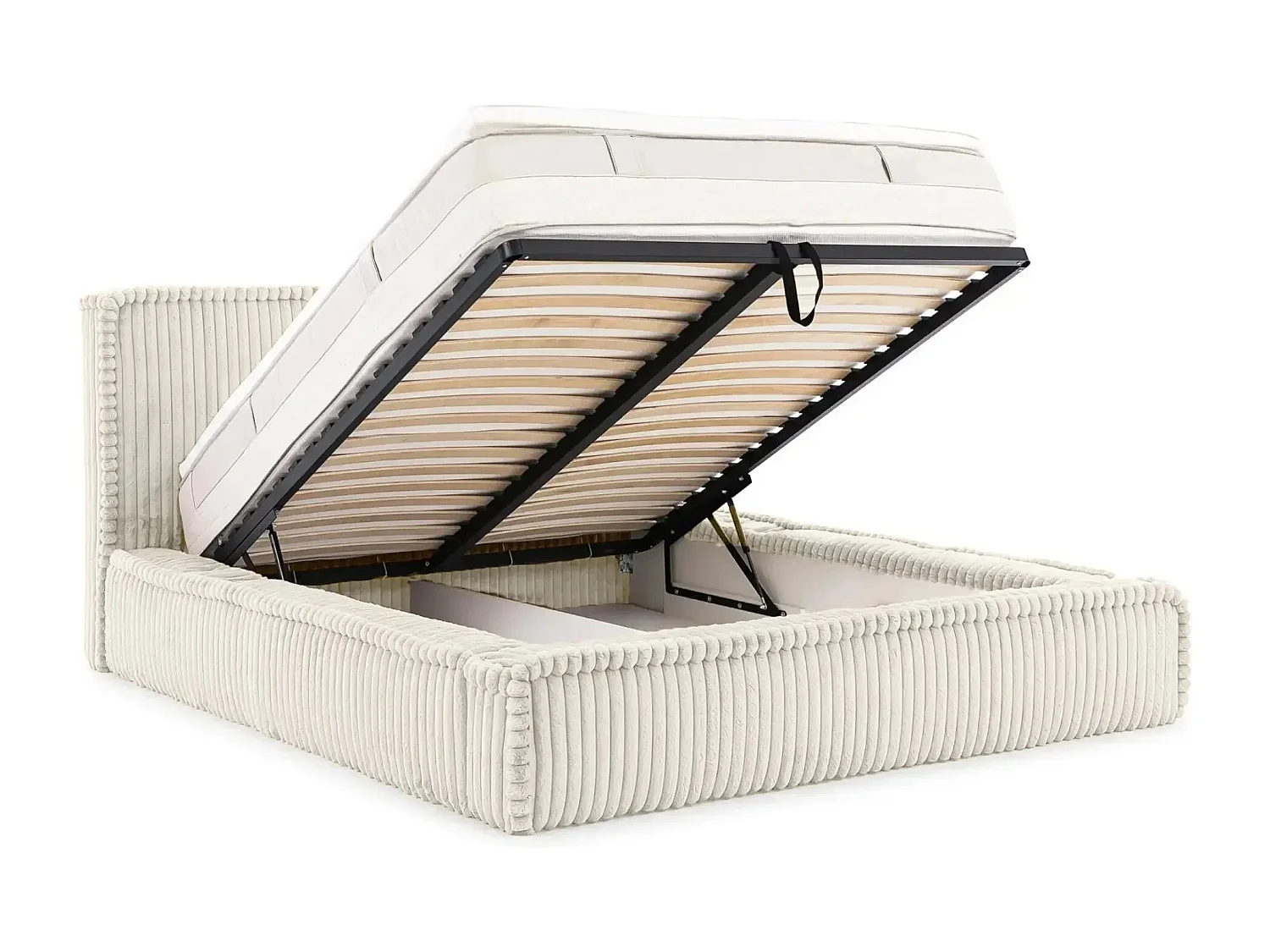 CAPUCINE - Lit coffre velours côtelé 160x200cm - Blanc