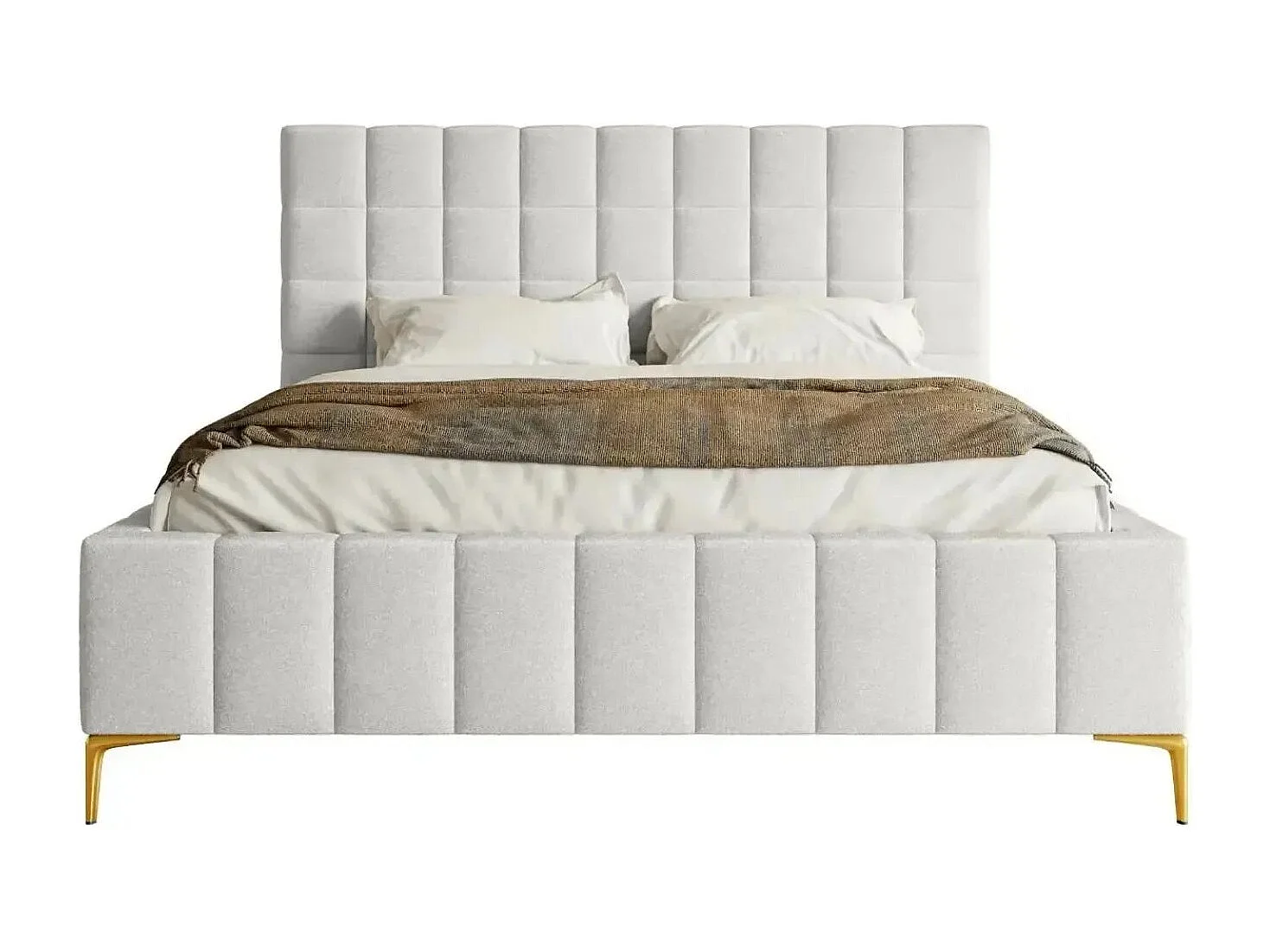 GREGOIRE - Lit coffre tissu chiné 160x200cm - Blanc