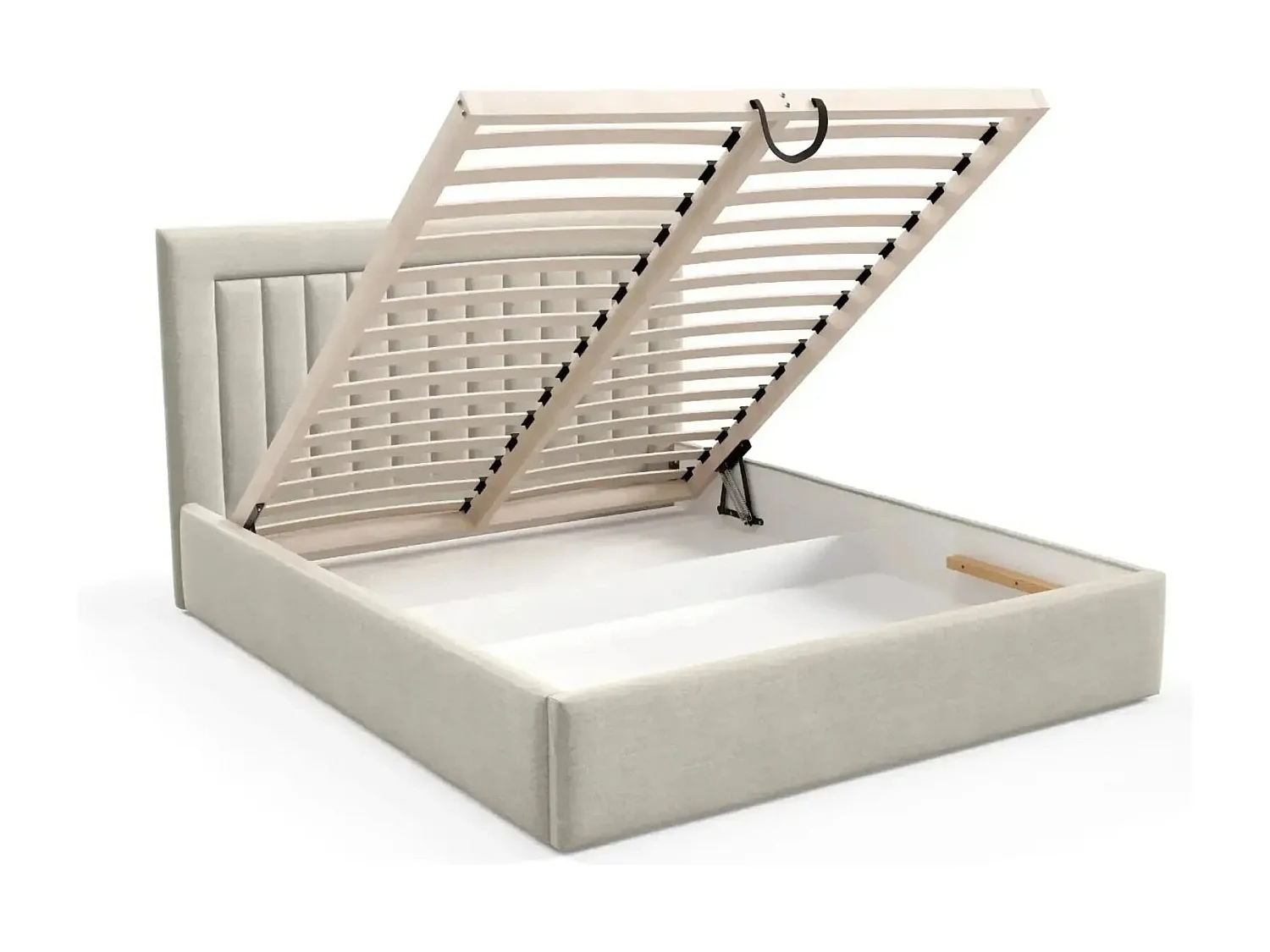 CAMILLE - Lit coffre tissu velours 160x200cm - Beige