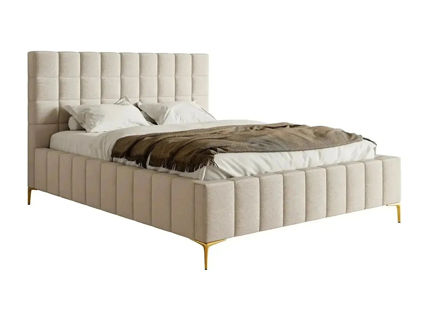 GREGOIRE - Lit coffre tissu chiné 140x200cm - Beige