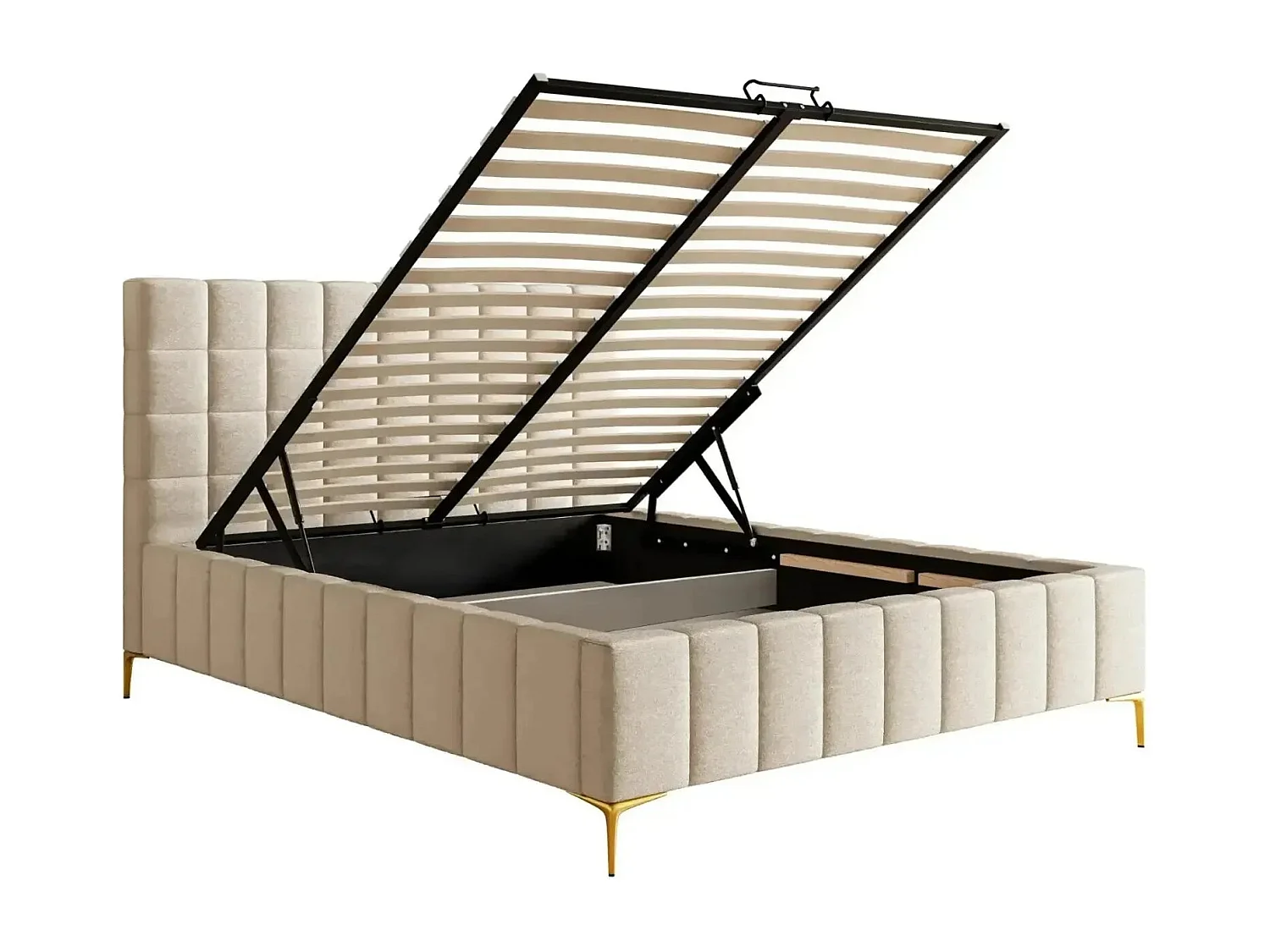 GREGOIRE - Lit coffre tissu chiné 140x200cm - Beige