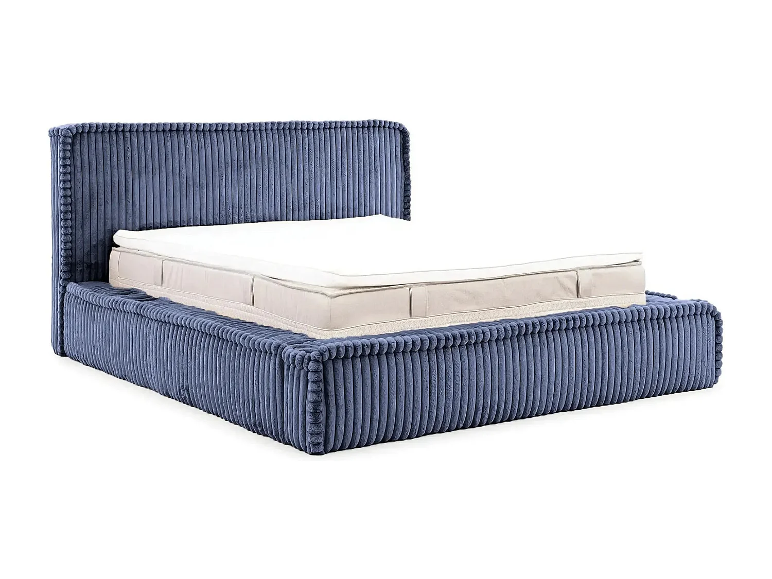 CAPUCINE - Lit coffre velours côtelé 160x200cm - Bleu
