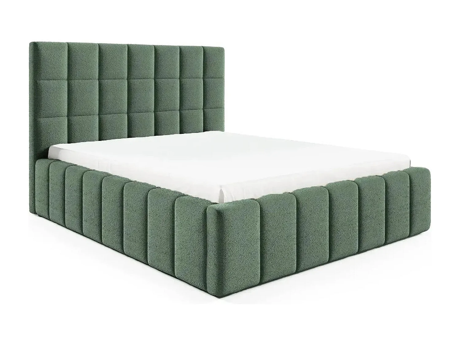 FLORENCE - Lit coffre tissu chenille 140x200cm - Vert