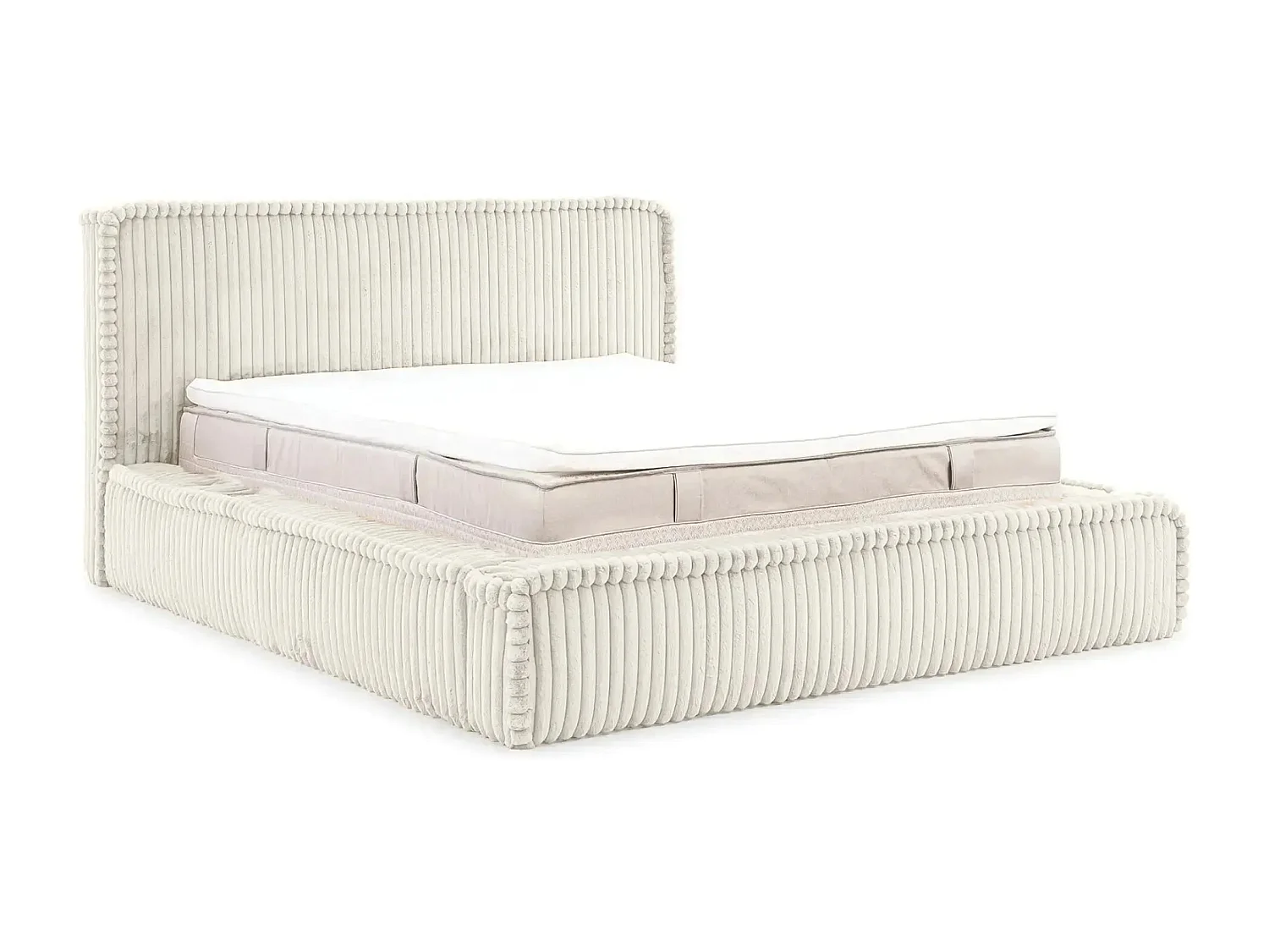 CAPUCINE - Lit coffre velours côtelé 180x200cm - Blanc