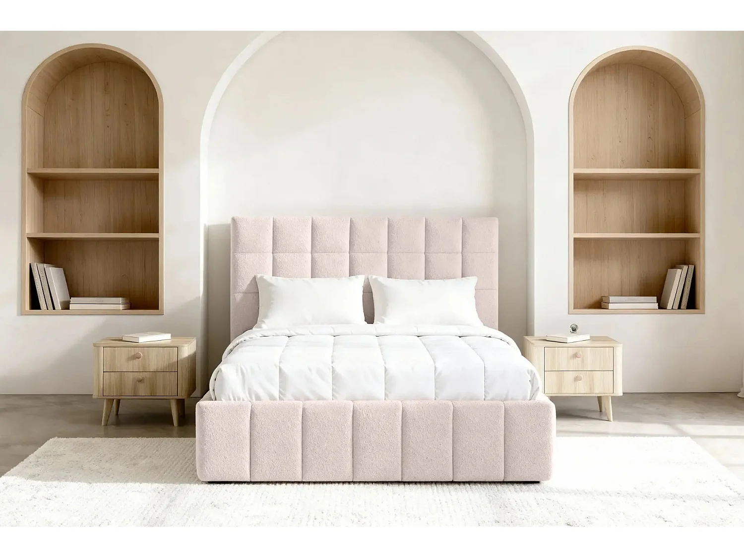 FLORENCE - Lit coffre tissu chenille 160x200cm - Rose