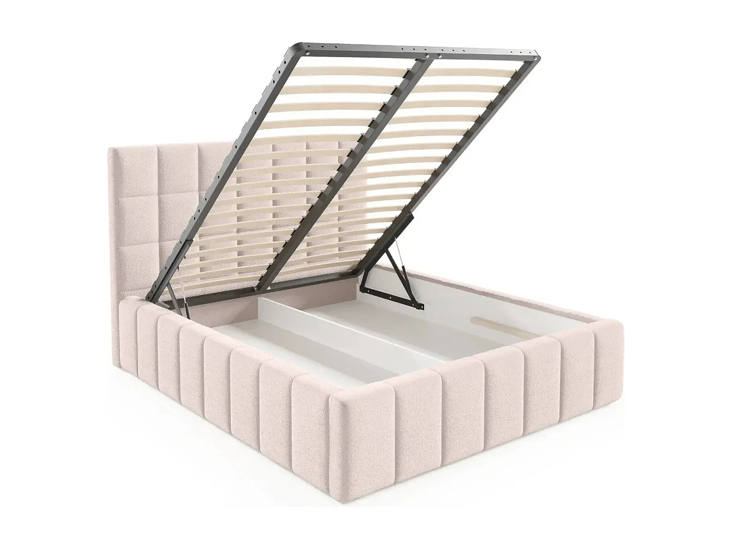 FLORENCE - Lit coffre tissu chenille 160x200cm - Rose