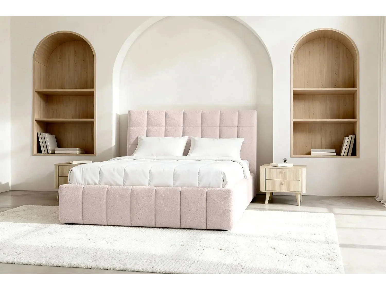 FLORENCE - Lit coffre tissu chenille 160x200cm - Rose