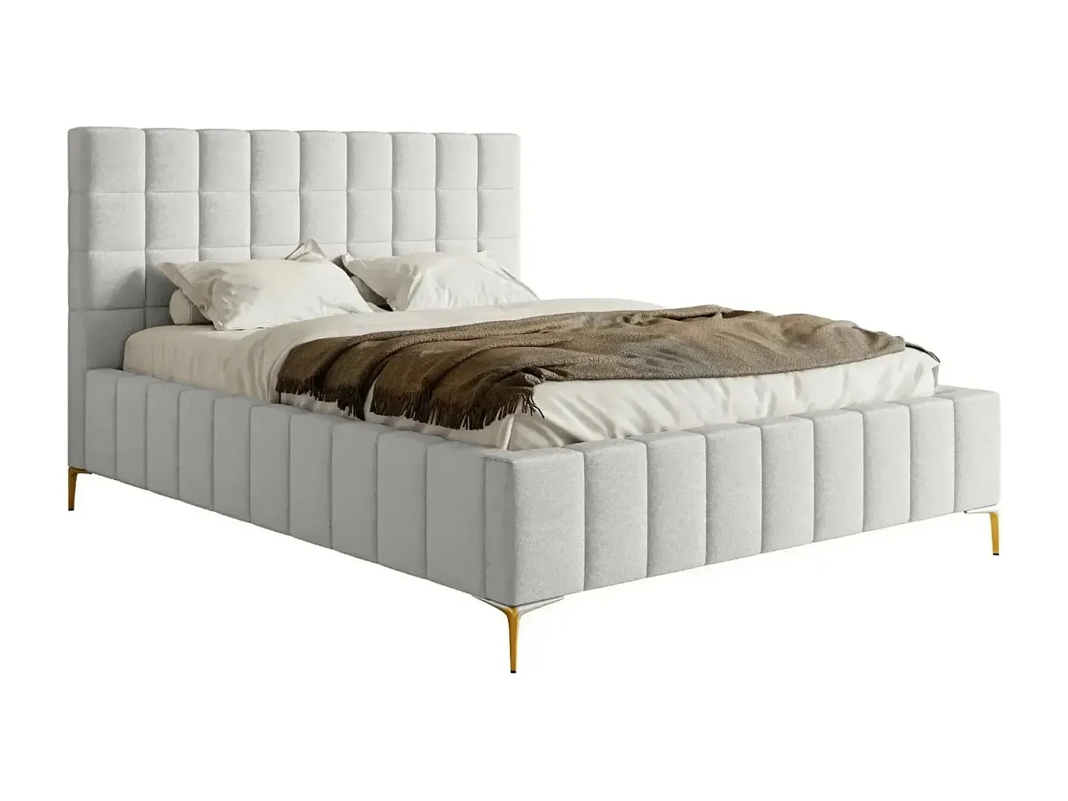 GREGOIRE - Lit coffre tissu chiné 140x200cm - Blanc