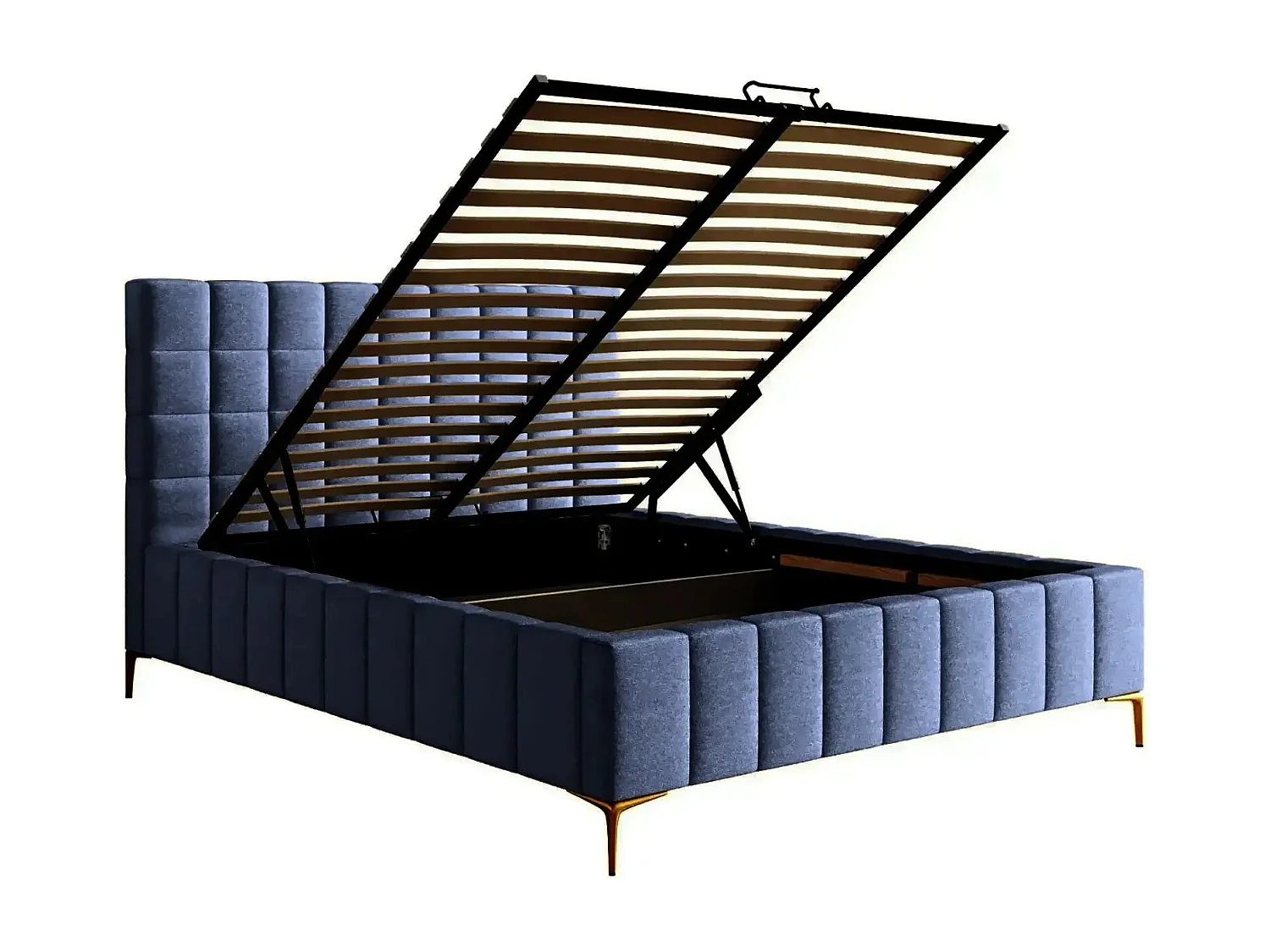 GREGOIRE - Lit coffre tissu chiné 160x200cm - Bleu