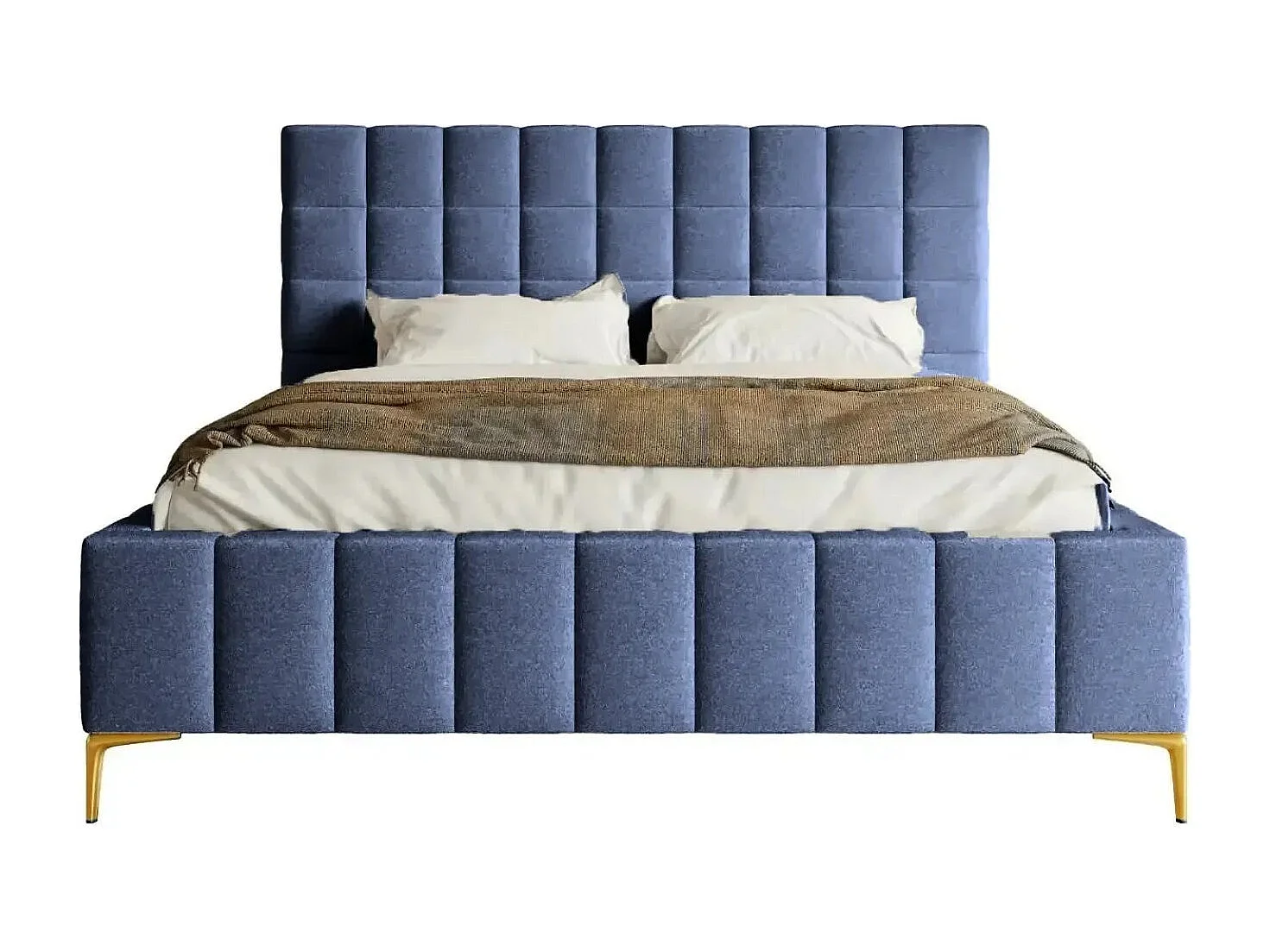 GREGOIRE - Lit coffre tissu chiné 160x200cm - Bleu
