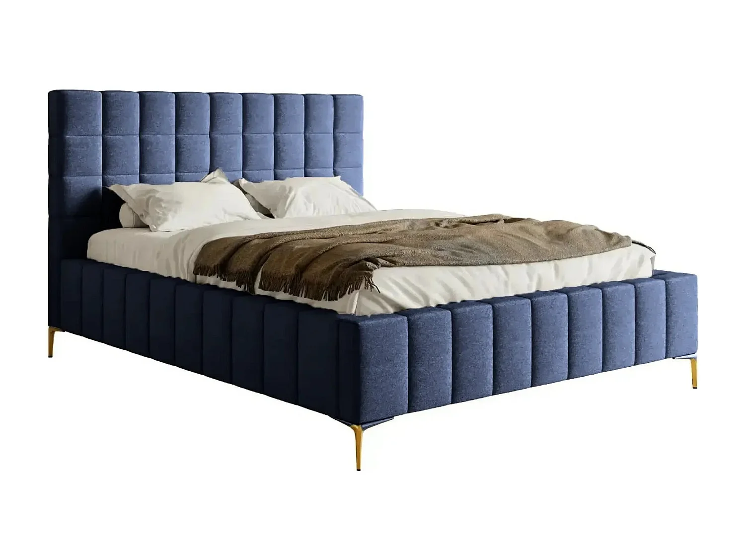 GREGOIRE - Lit coffre tissu chiné 160x200cm - Bleu