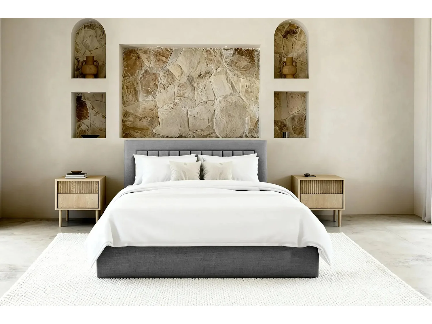 CAMILLE - Lit coffre tissu velours 160x200cm - Gris foncé