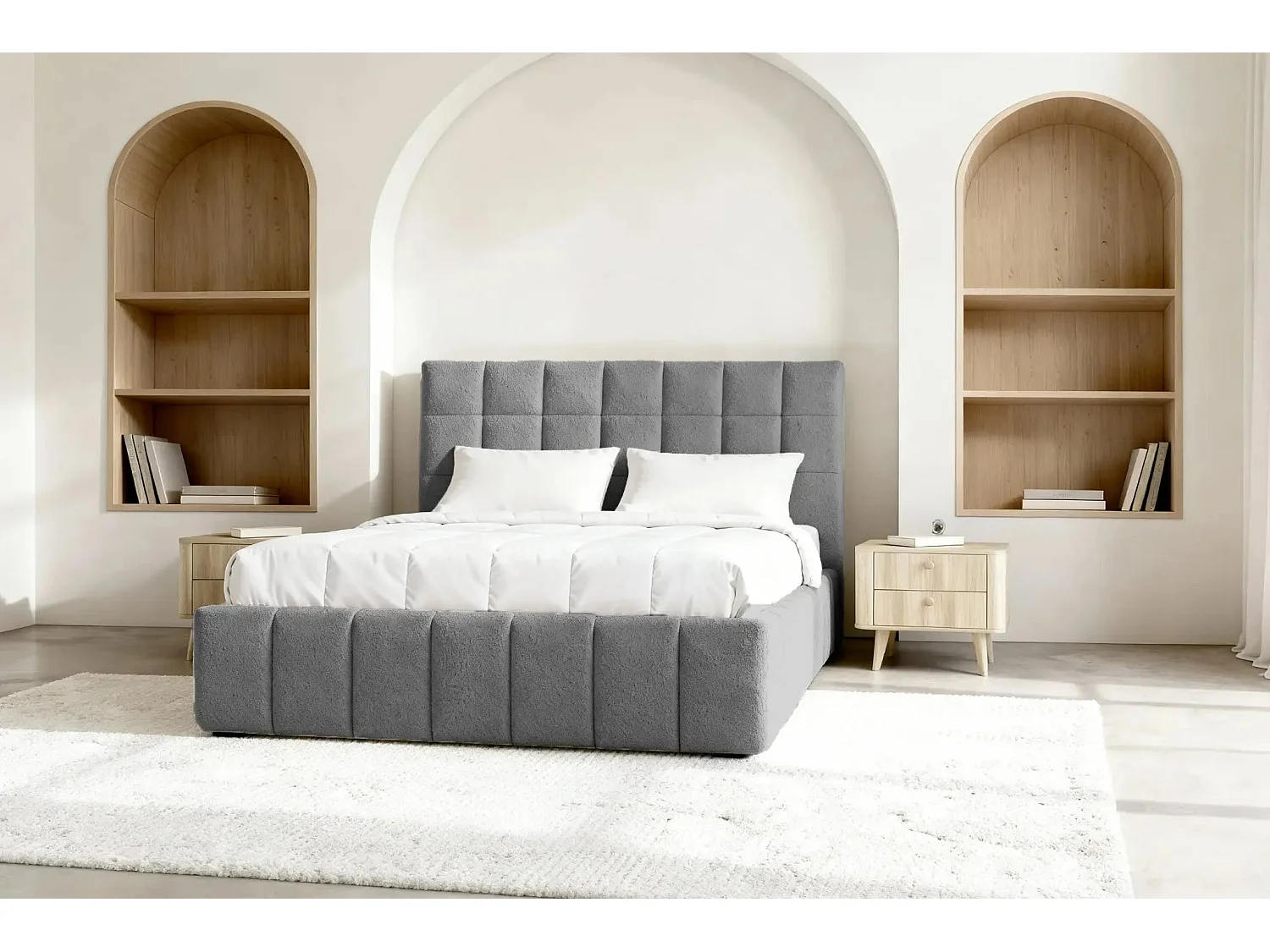 FLORENCE - Lit coffre tissu chenille 180x200cm - Gris foncé