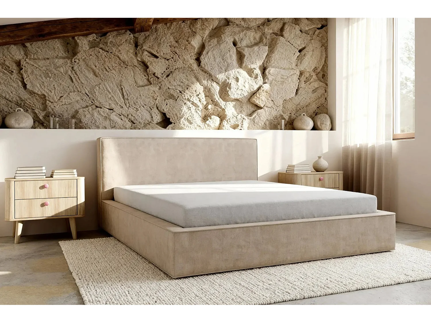 JOSEPHINE - Lit coffre 140x200cm - Beige