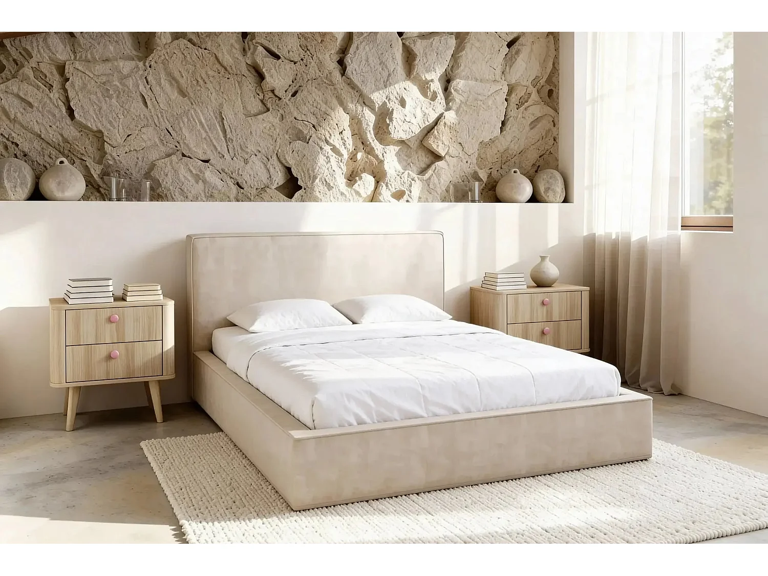 JOSEPHINE - Lit coffre 140x200cm - Beige