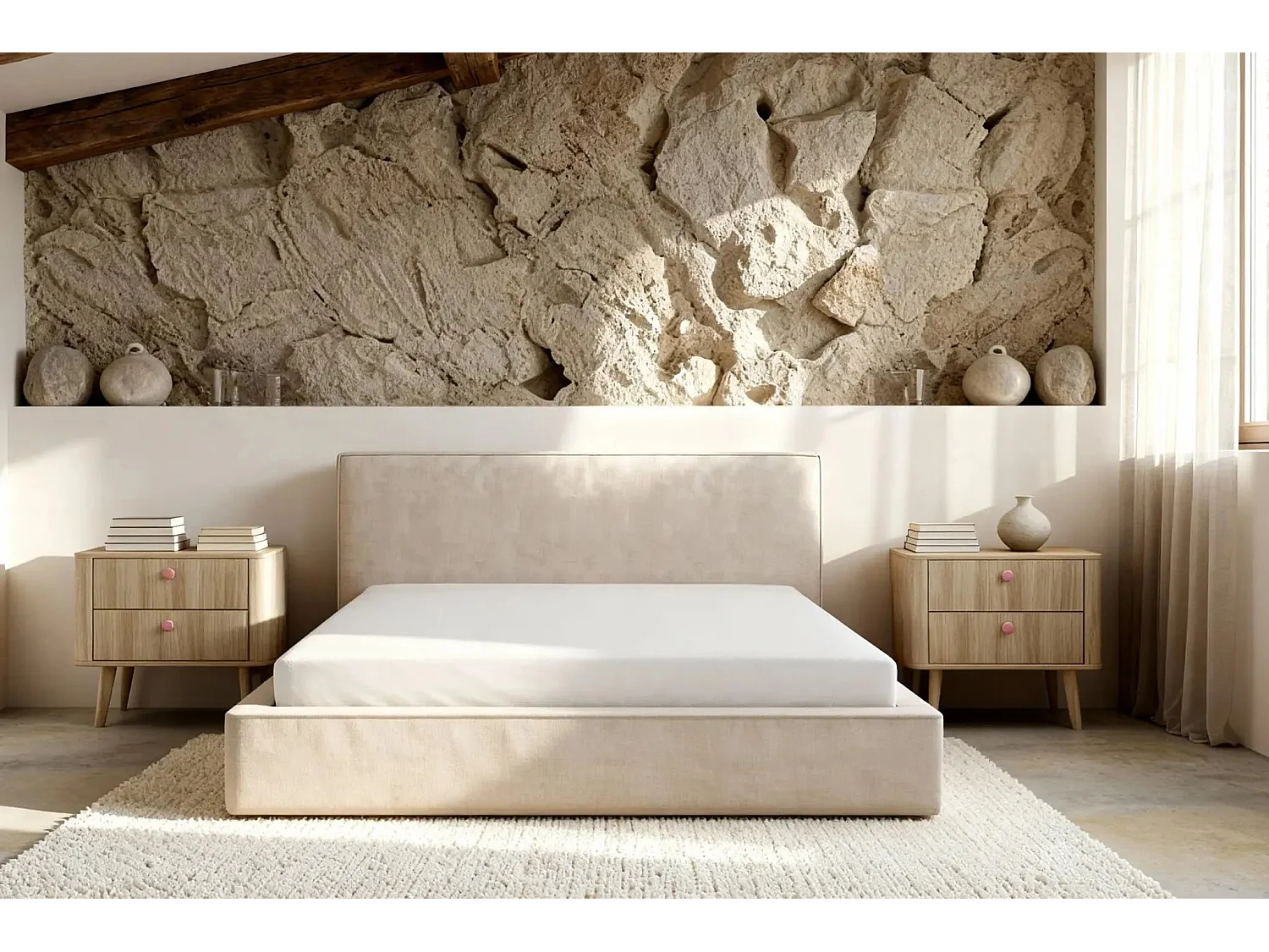 JOSEPHINE - Lit coffre 140x200cm - Beige