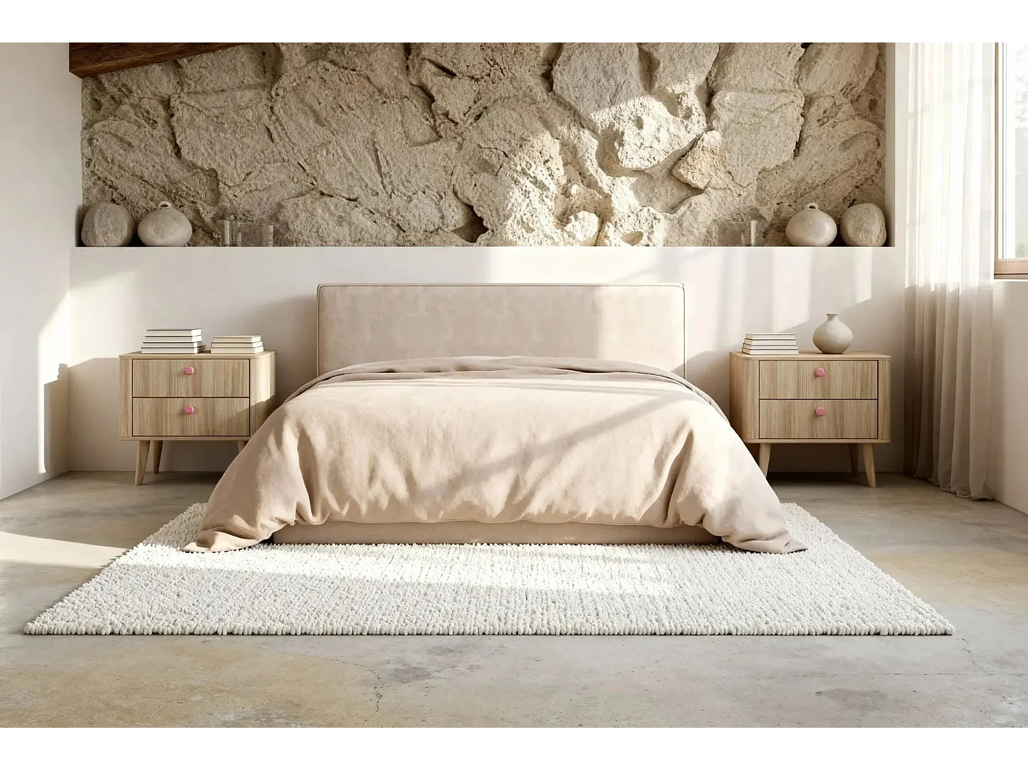 JOSEPHINE - Lit coffre 140x200cm - Beige