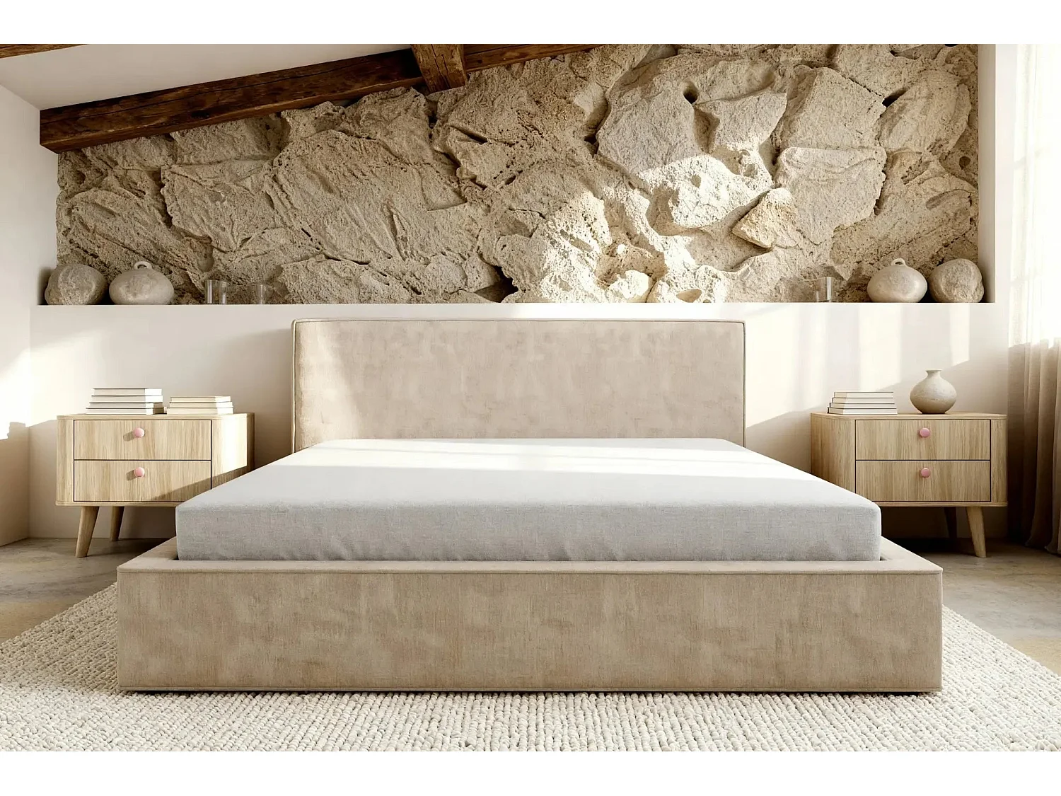 JOSEPHINE - Lit coffre 140x200cm - Beige