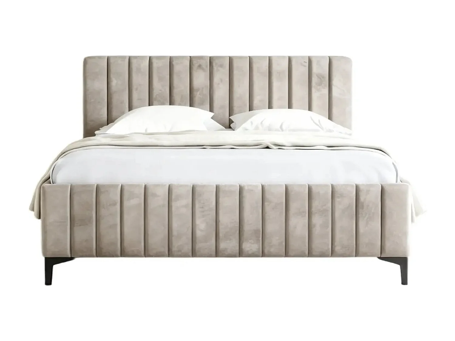 EDEN - Lit coffre tissu velours 160x200cm - Beige