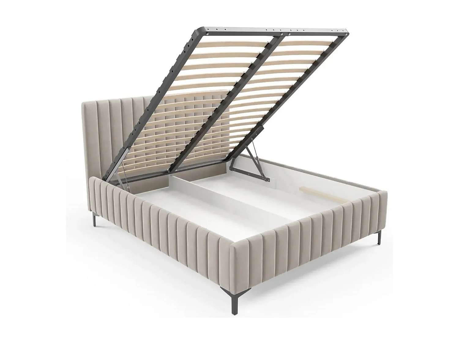 EDEN - Lit coffre tissu velours 160x200cm - Beige