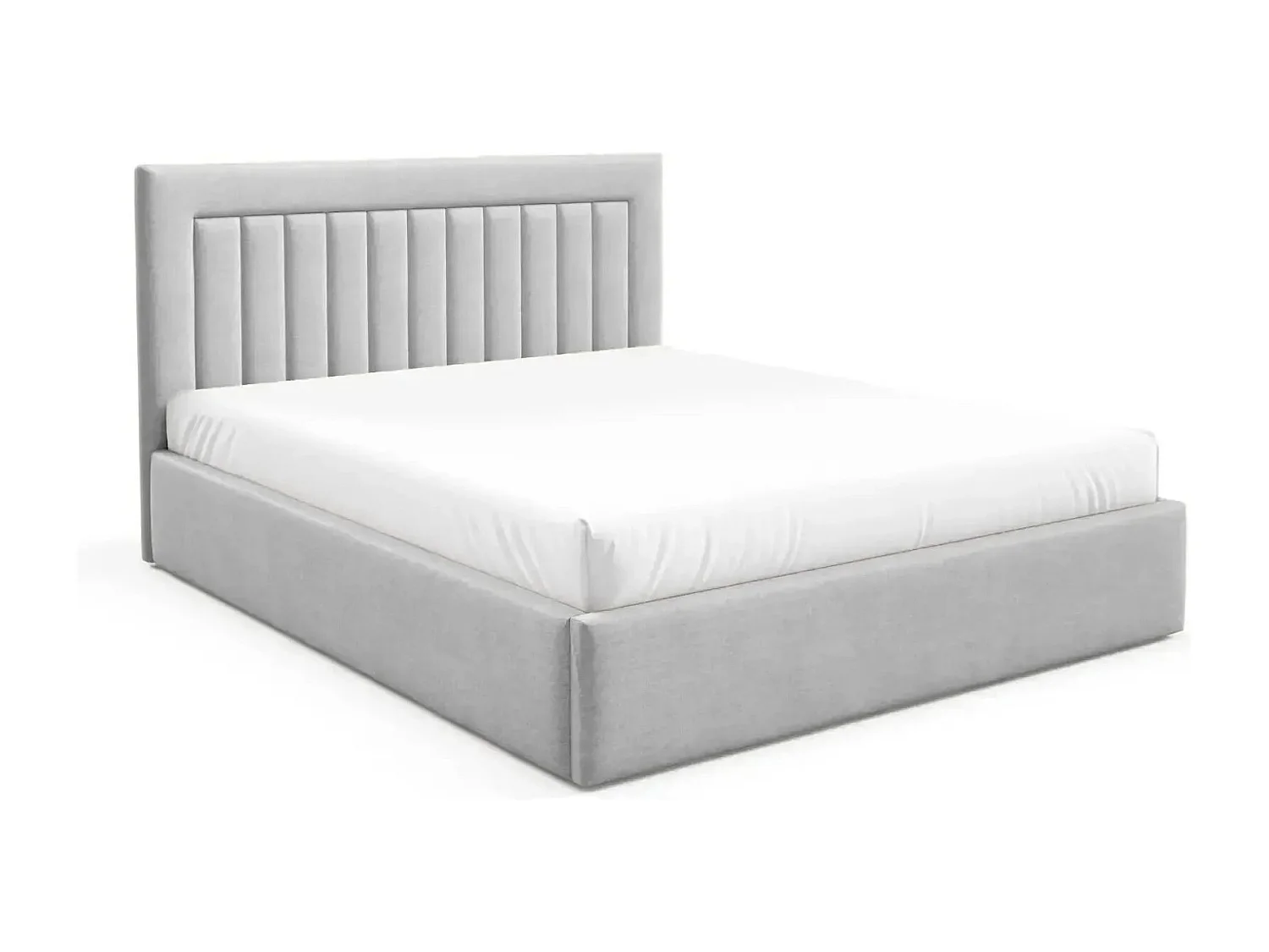 CAMILLE - Lit coffre tissu velours 140x200cm - Gris clair