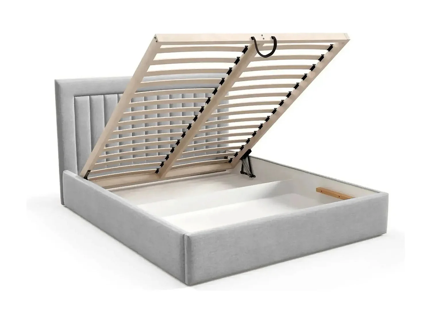 CAMILLE - Lit coffre tissu velours 140x200cm - Gris clair