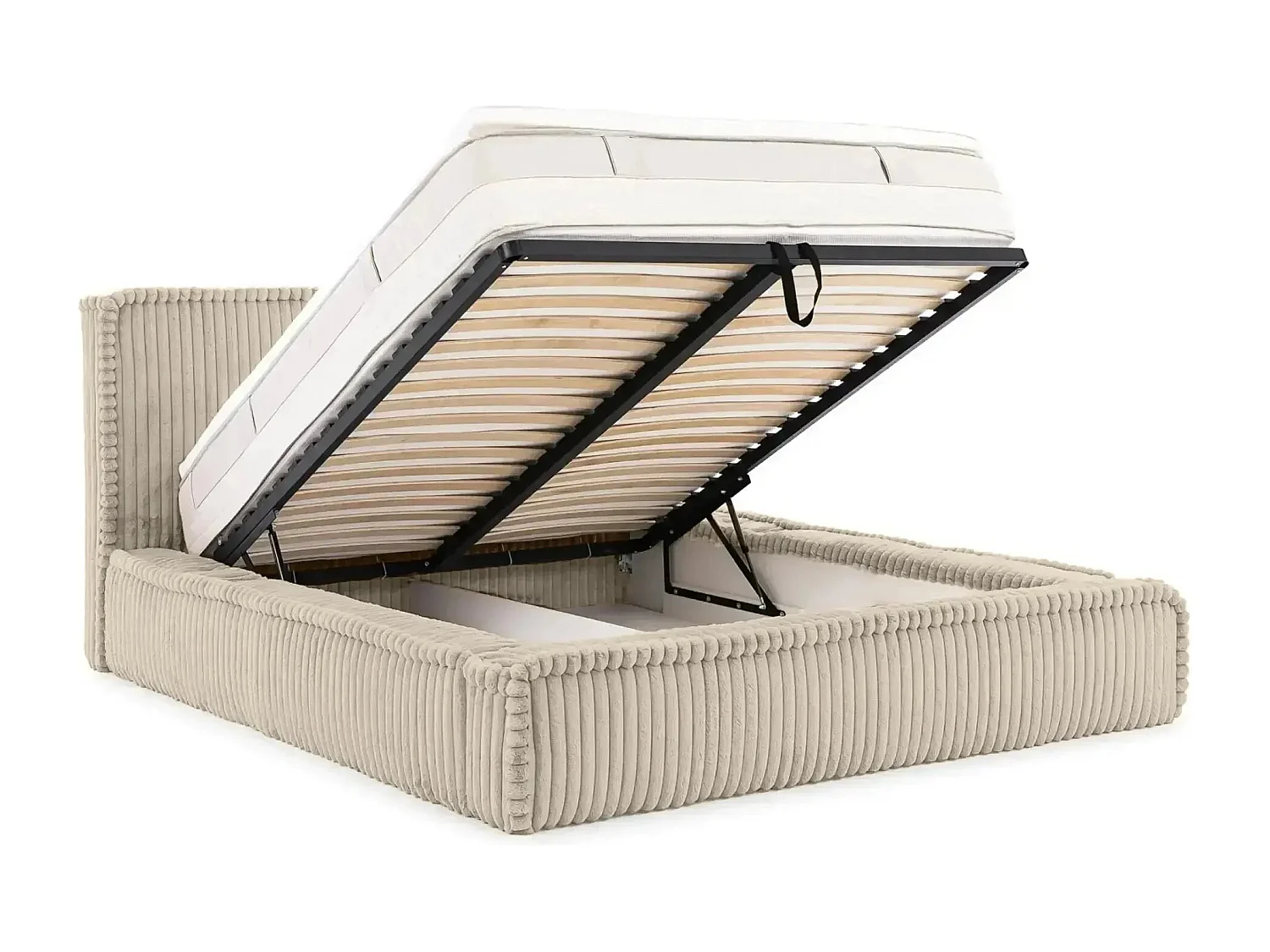 CAPUCINE - Lit coffre velours côtelé 160x200cm - Beige