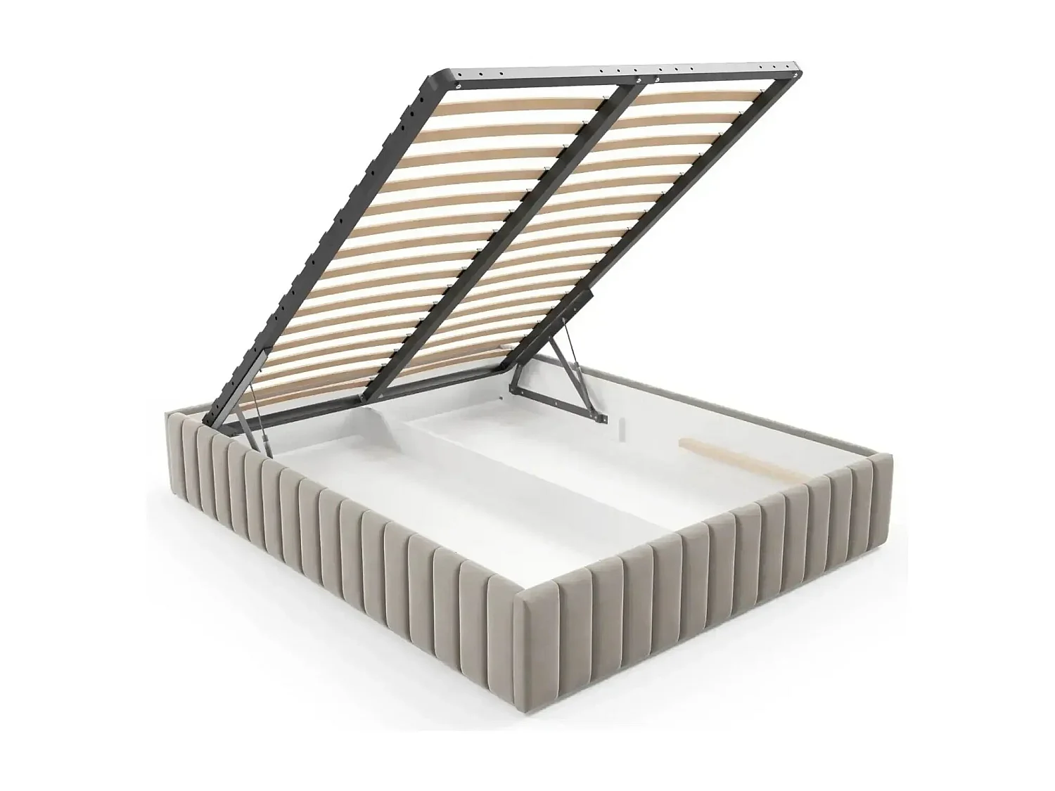 ELENA - Lit coffre tissu velours 160x200cm - Beige