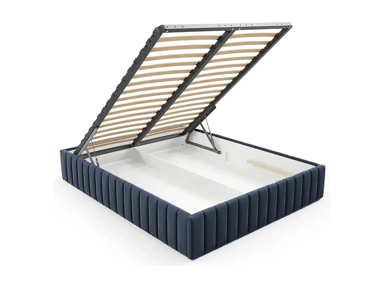 ELENA - Lit coffre tissu velours 180x200cm - Bleu