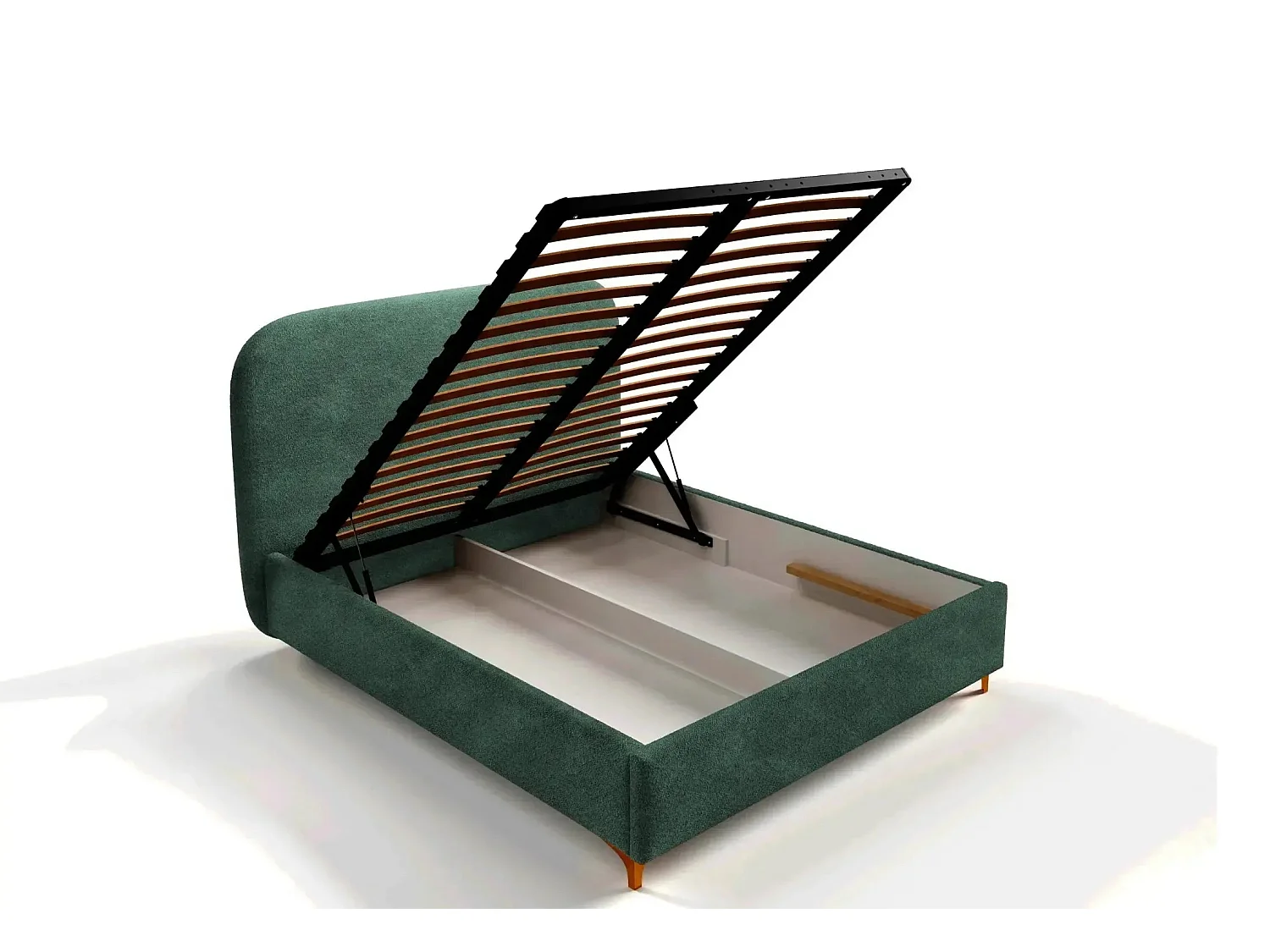 CHARLOTTE - Lit coffre tissu chenille 140x200cm Vert