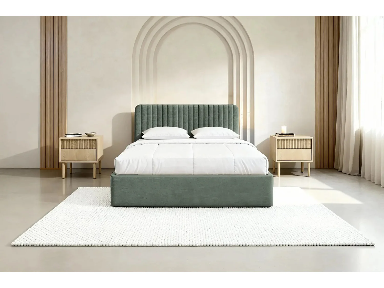 JEANNE - Lit coffre tissu velours 140x200cm - Vert