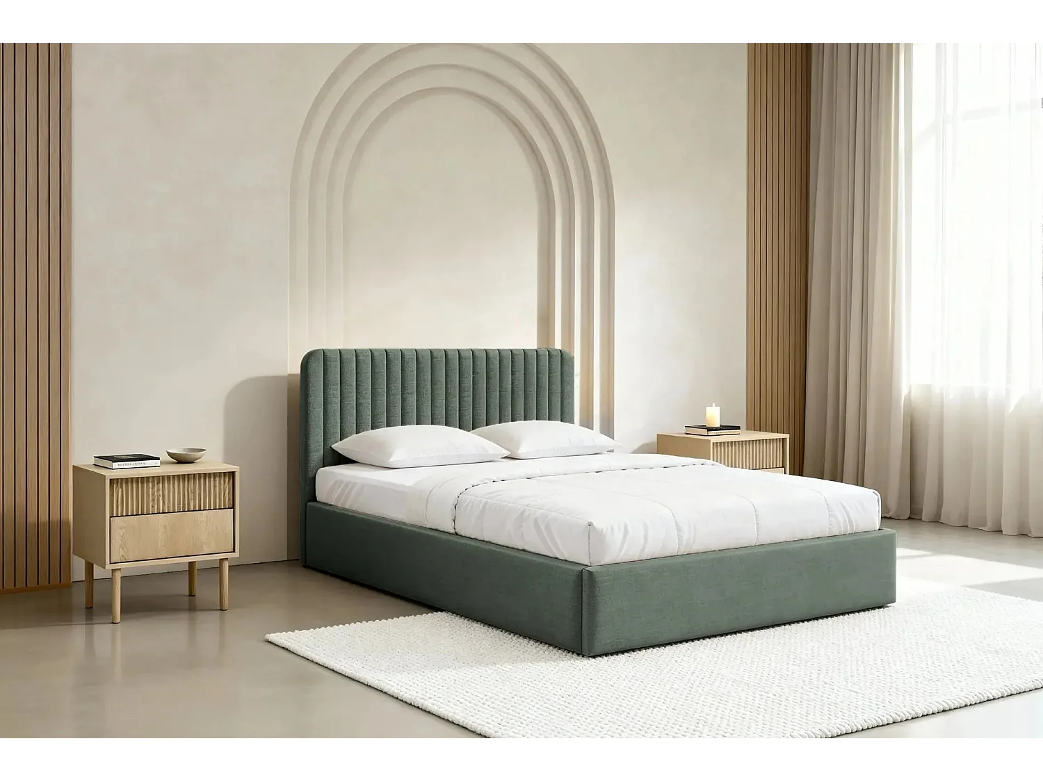 JEANNE - Lit coffre tissu velours 140x200cm - Vert