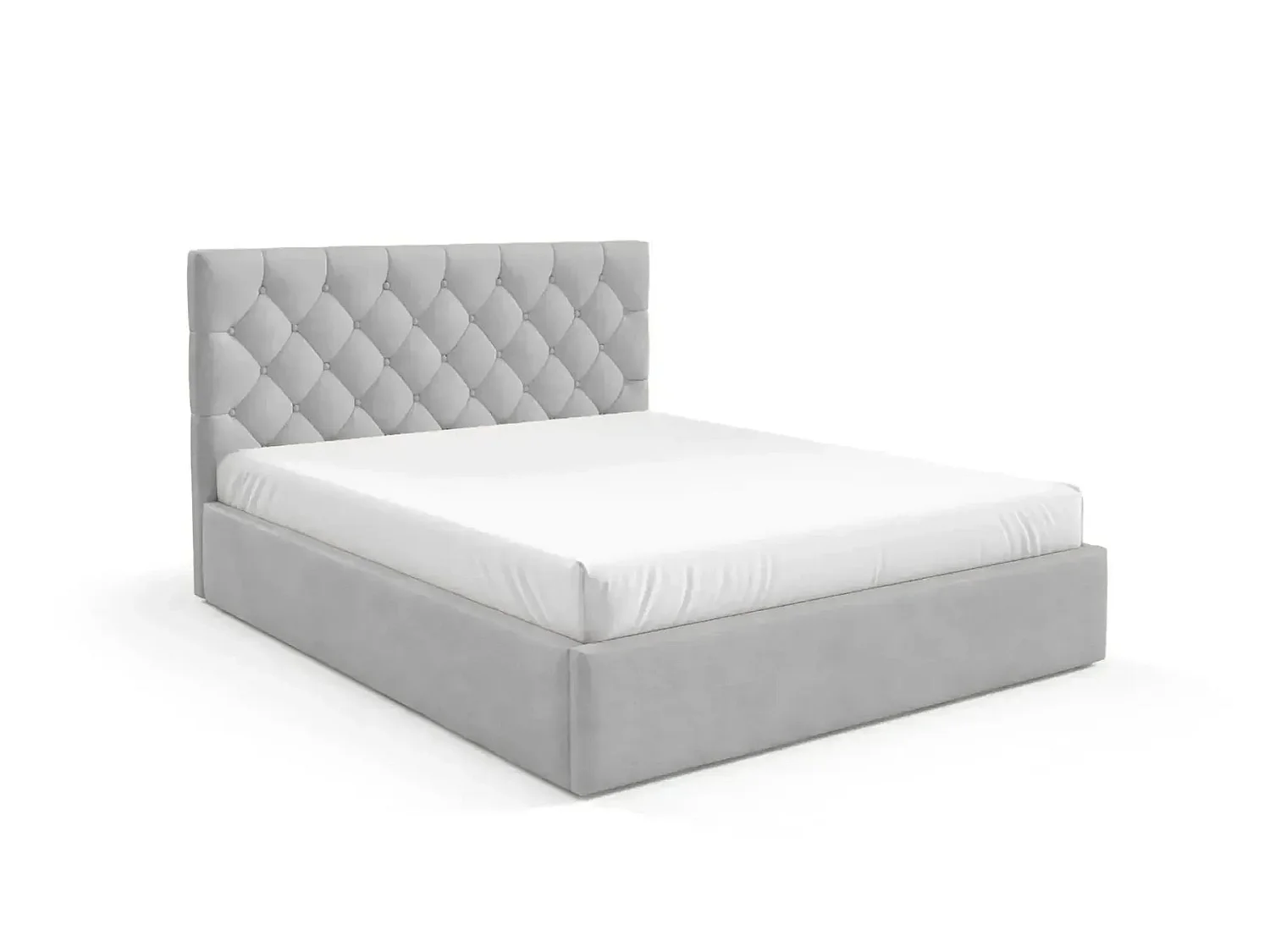 EMILE - Lit coffre tissu velours 160x200cm Gris clair