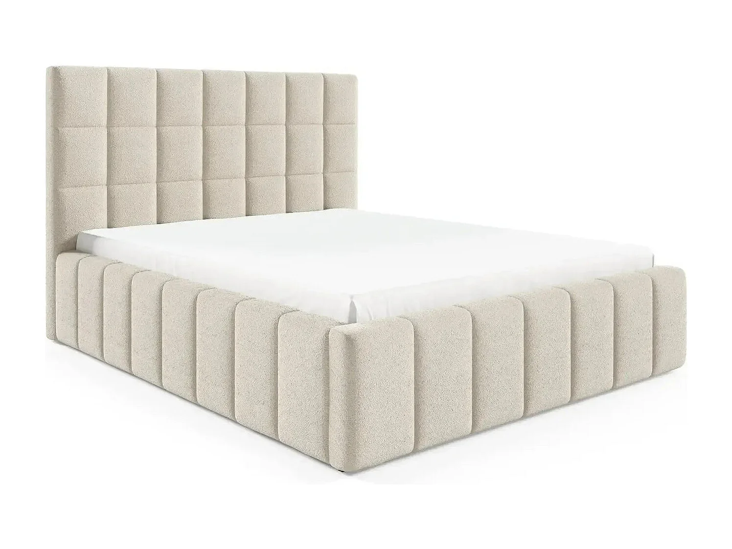 FLORENCE - Lit coffre tissu chenille 140x200cm - Beige