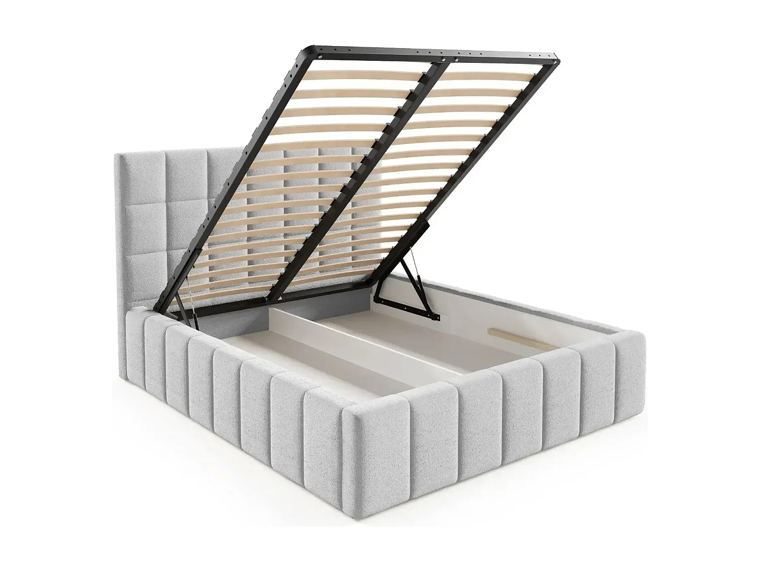 FLORENCE - Lit coffre tissu chenille 160x200cm - Gris clair