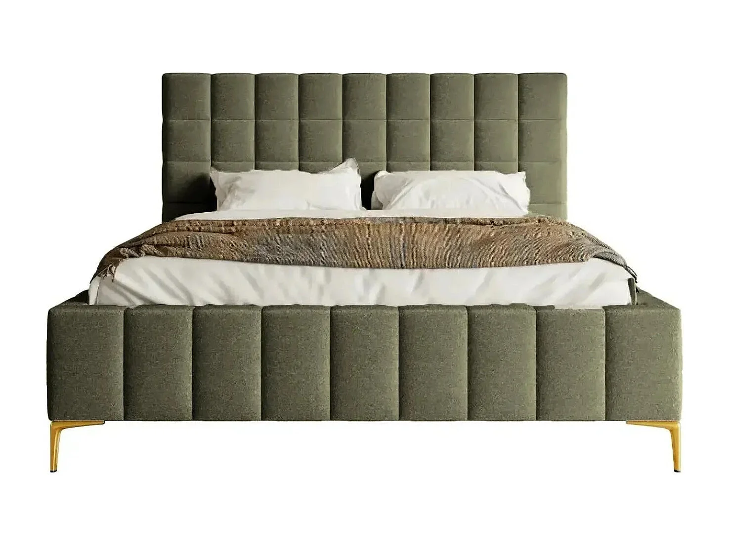 GREGOIRE - Lit coffre tissu chiné 160x200cm - Vert