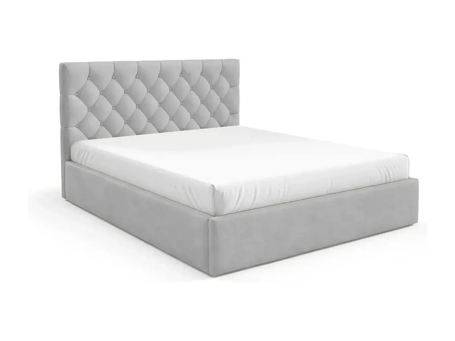 EMILE - Lit coffre tissu velours 140x200cm - Gris clair