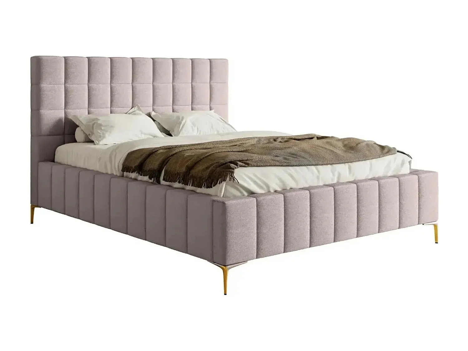 GREGOIRE - Lit coffre tissu chiné 160x200cm - Rose