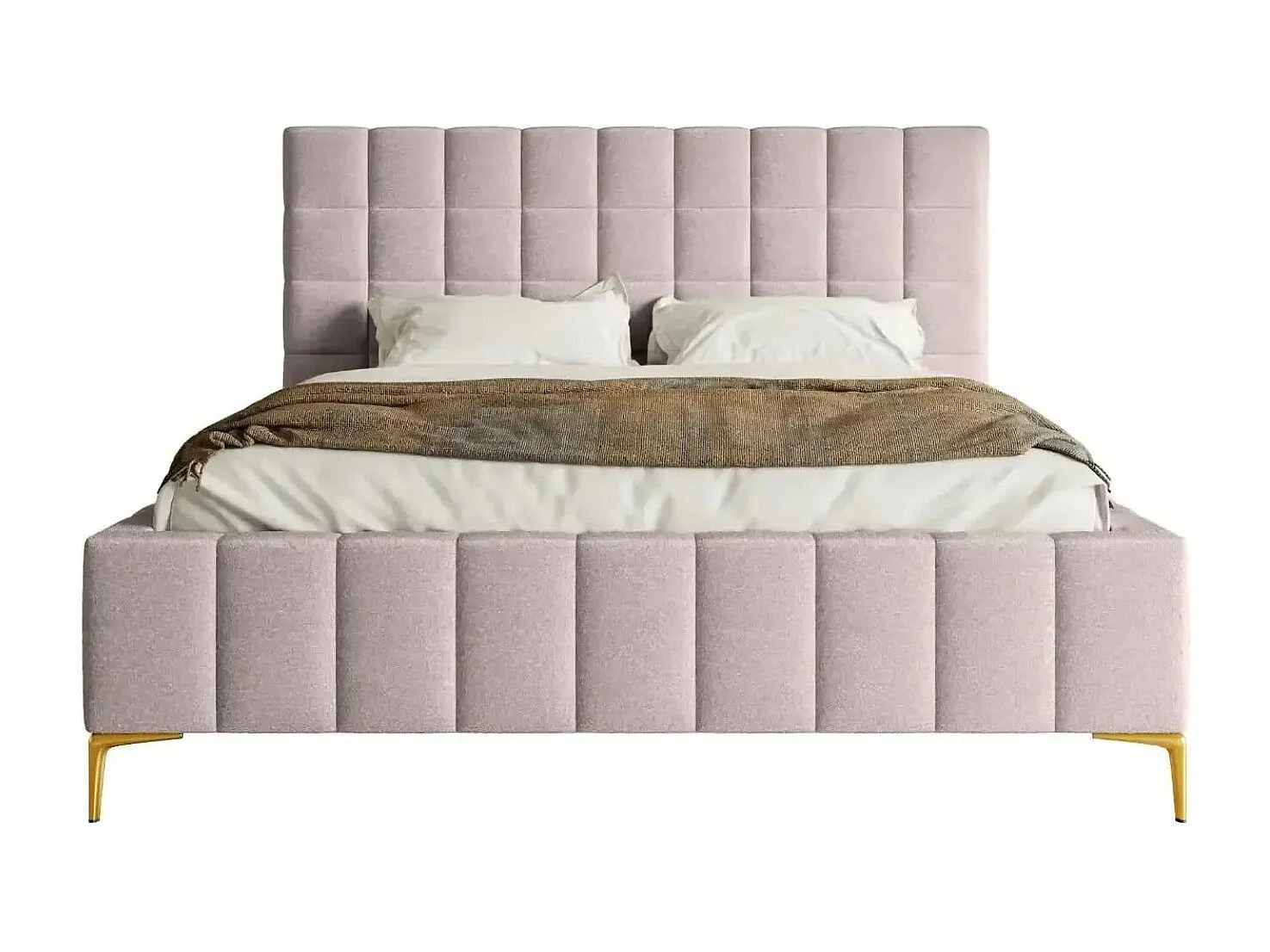 GREGOIRE - Lit coffre tissu chiné 160x200cm - Rose