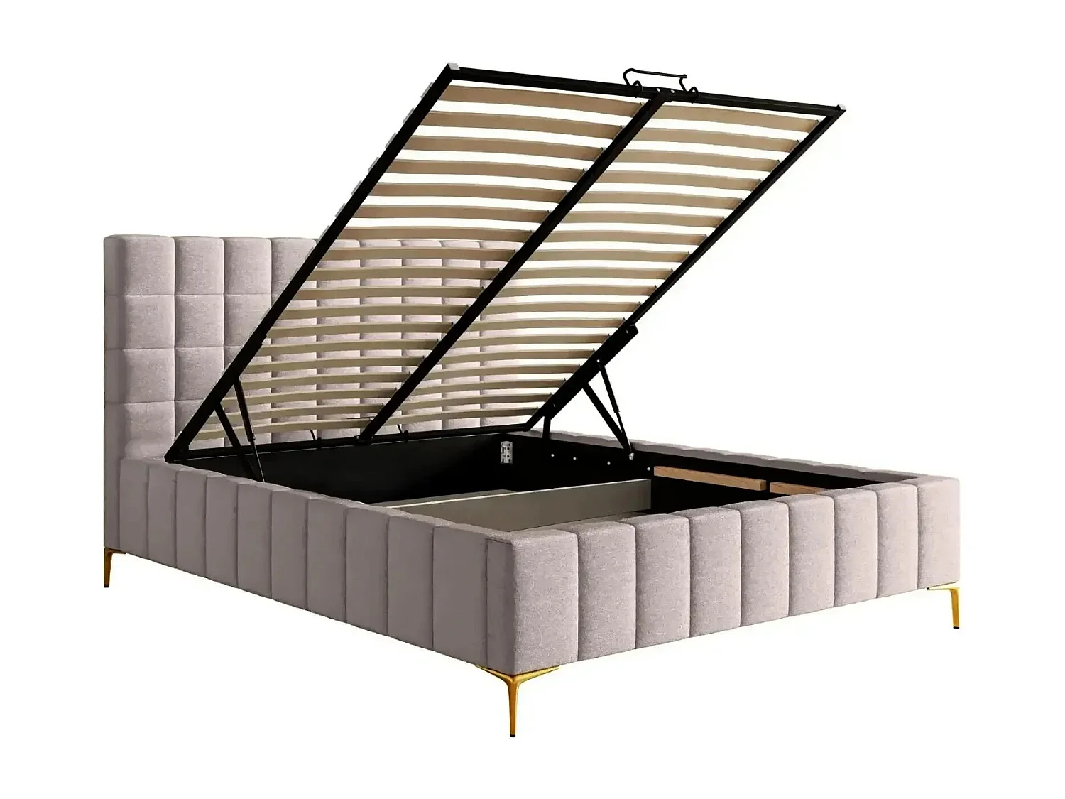 GREGOIRE - Lit coffre tissu chiné 160x200cm - Rose