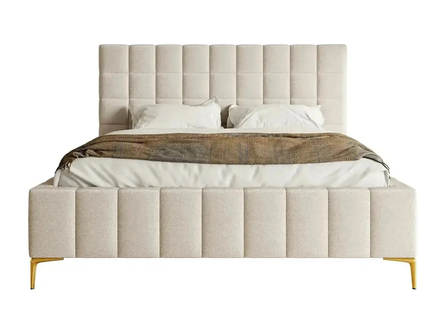 GREGOIRE - Lit coffre tissu chiné 180x200cm - Beige