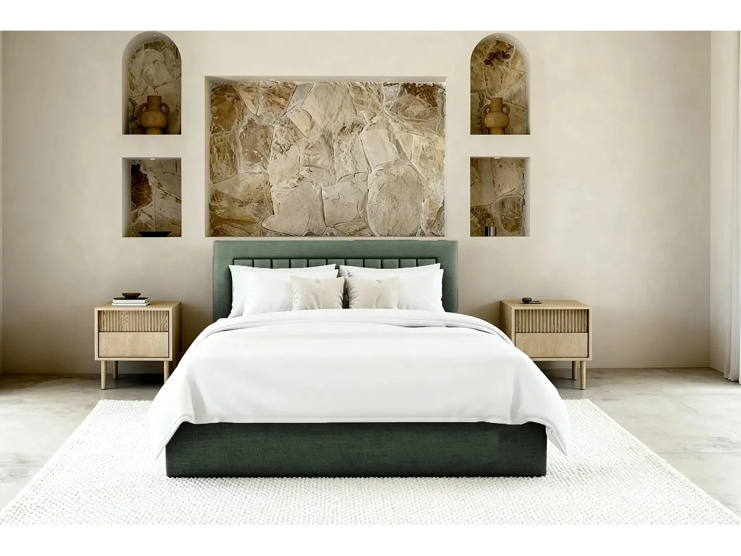 CAMILLE - Lit coffre tissu velours 180x200cm - Vert