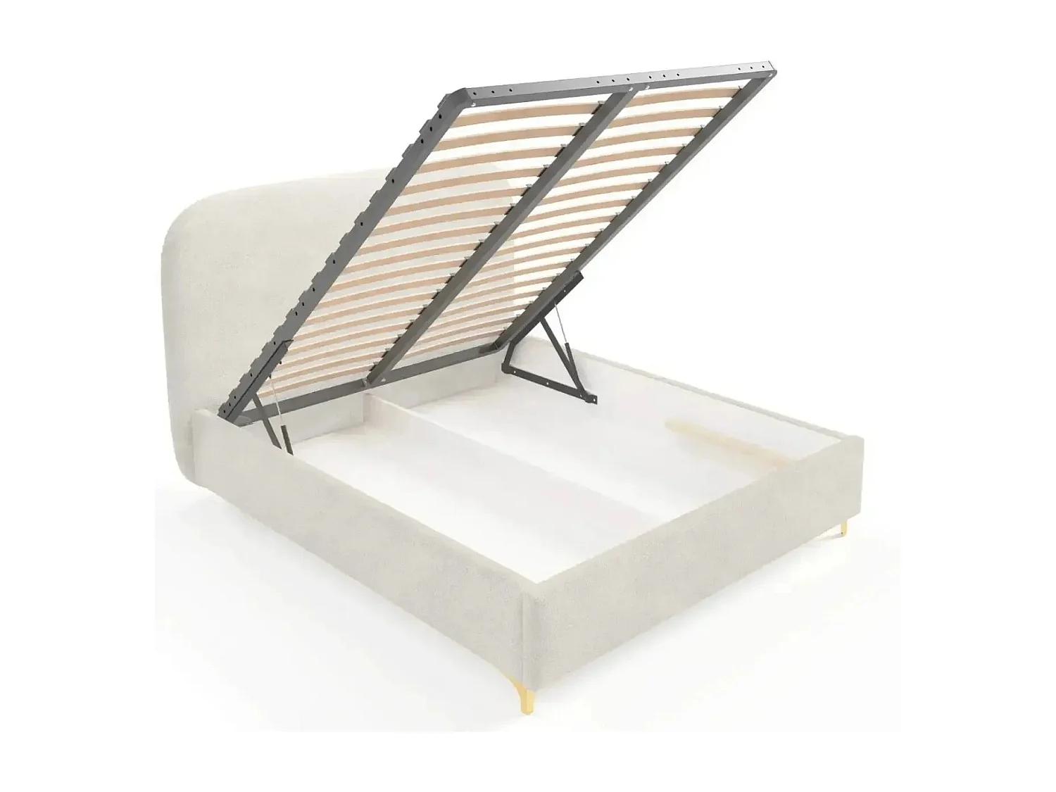 CHARLOTTE - Lit coffre tissu chenille 140x200cm - Blanc