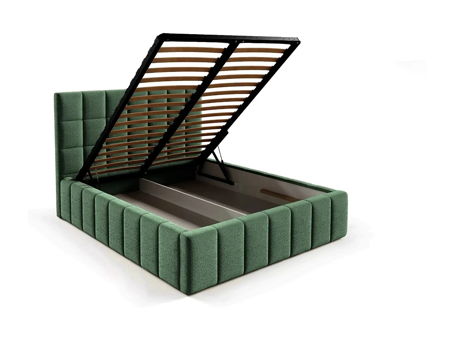 FLORENCE - Lit coffre tissu chenille 180x200cm - Vert