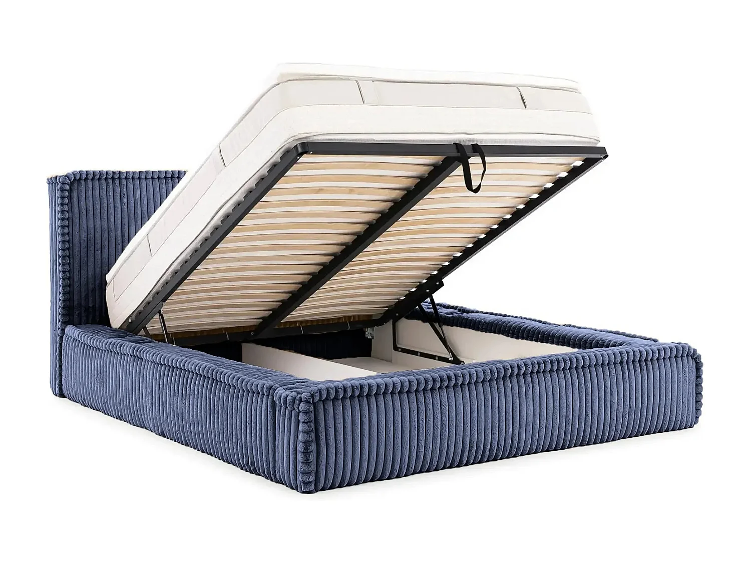 CAPUCINE - Lit coffre velours côtelé 140x200cm - Bleu