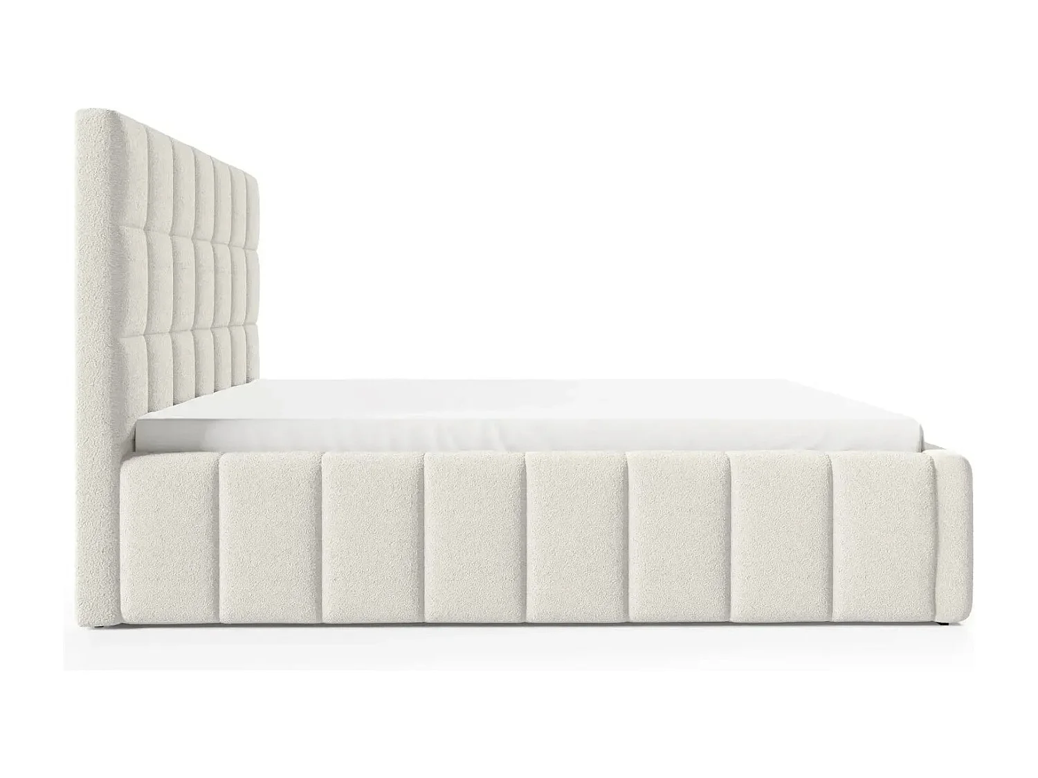 FLORENCE - Lit coffre tissu chenille 140x200cm - Blanc