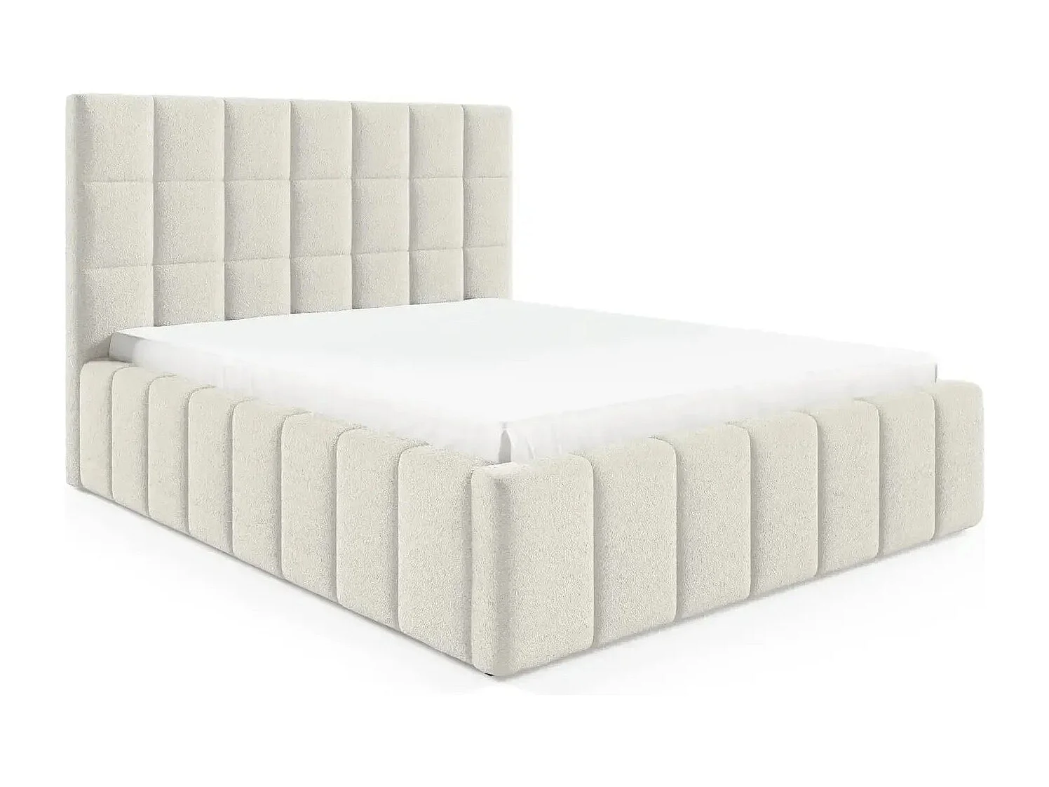 FLORENCE - Lit coffre tissu chenille 140x200cm - Blanc