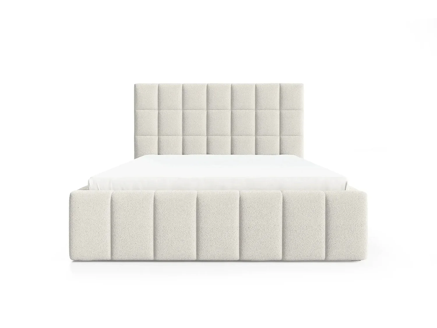 FLORENCE - Lit coffre tissu chenille 140x200cm - Blanc