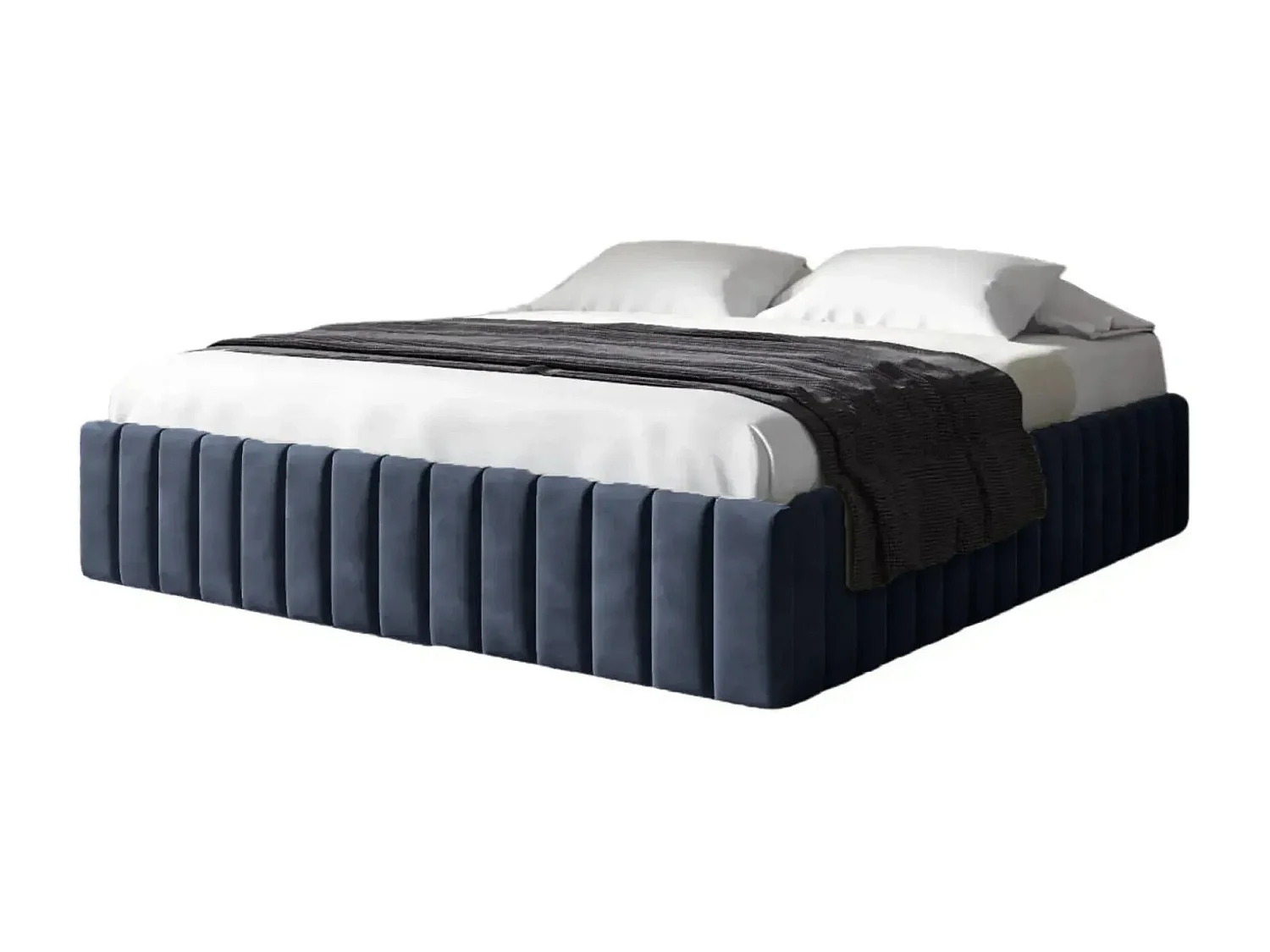 ELENA - Lit coffre tissu velours 140x200cm - Bleu