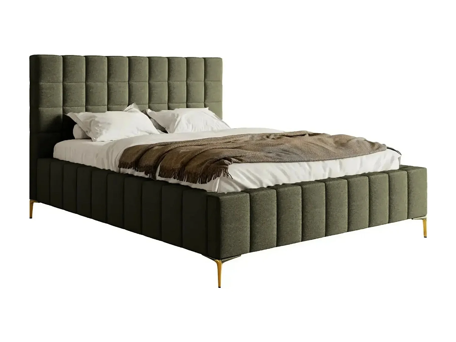 GREGOIRE - Lit coffre tissu chiné 140x200cm - Vert